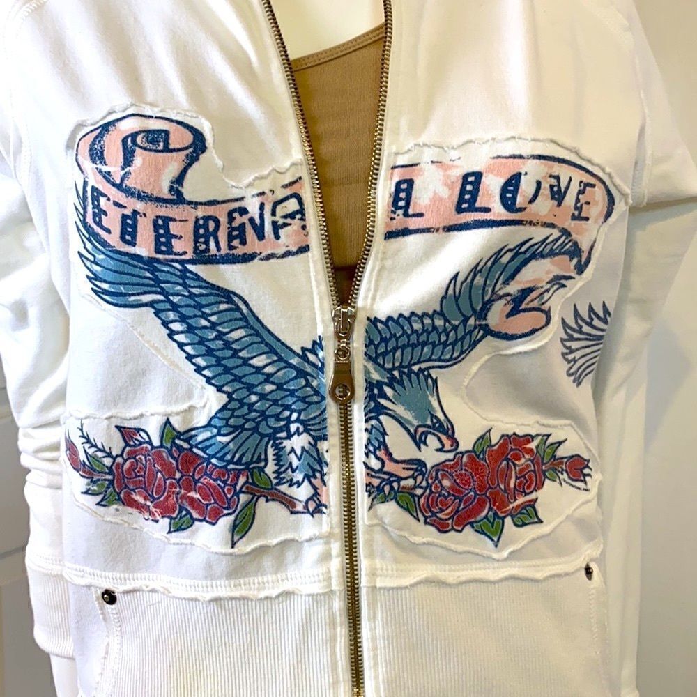 Vintage Y2K Hoodie Sweatshirt Bejeweled Susan Fixel Tattoo Art S/M Ed Hardy vibe - Picture 4 of 12